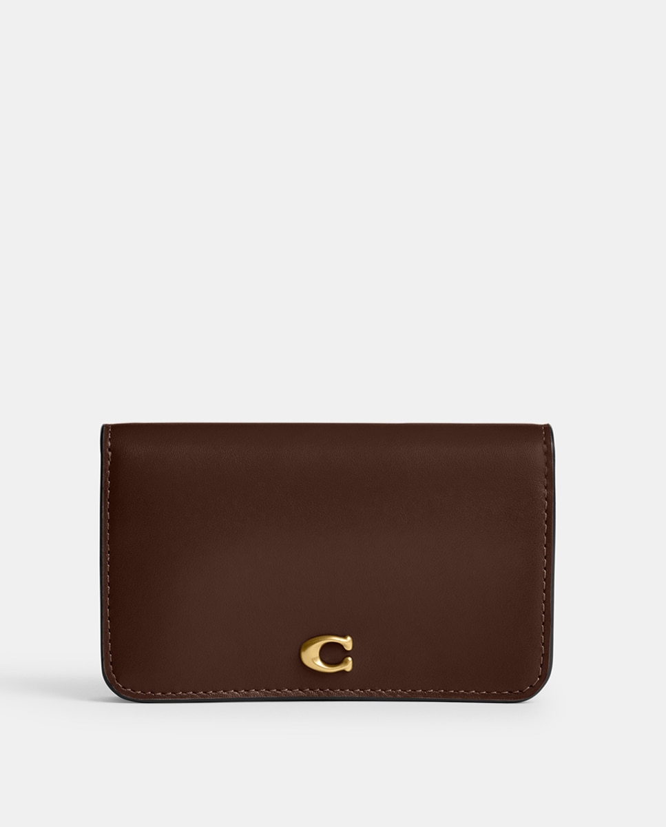 Carteira Slim em Pele com Bolso Castanho-1