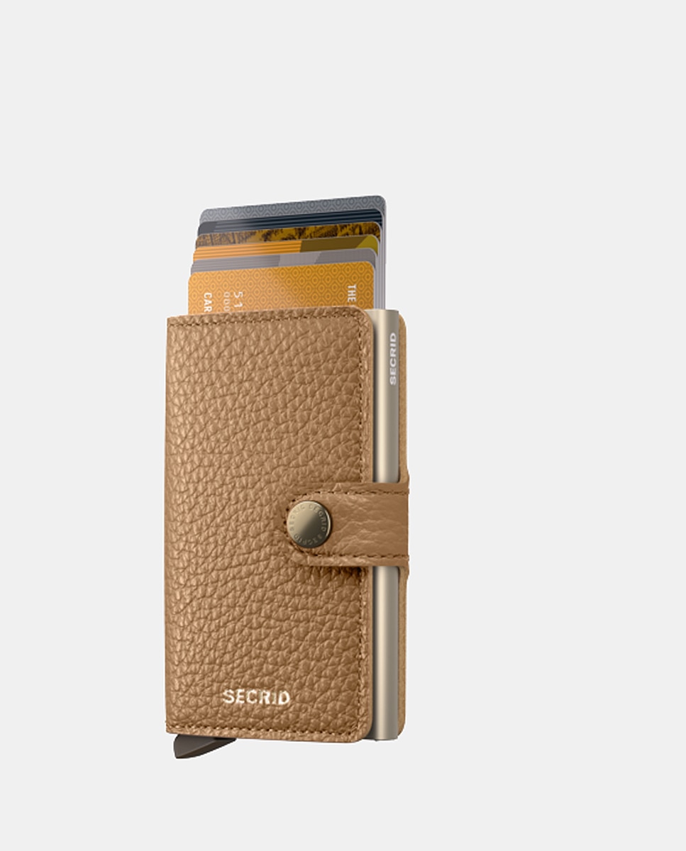 Porta-Cartões em Pele Pebble com Proteção RFID - Capuccino Castanho-claro-1