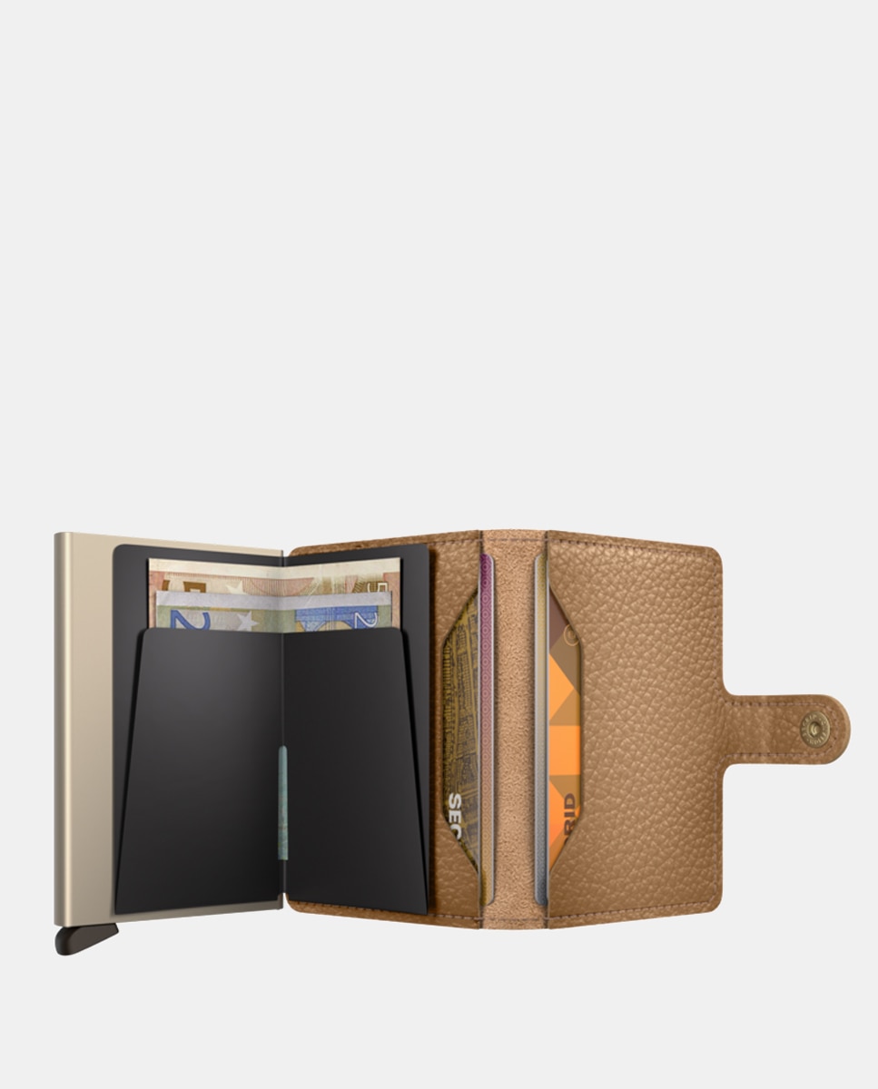 Porta-Cartões em Pele Pebble com Proteção RFID - Capuccino Castanho-claro-4