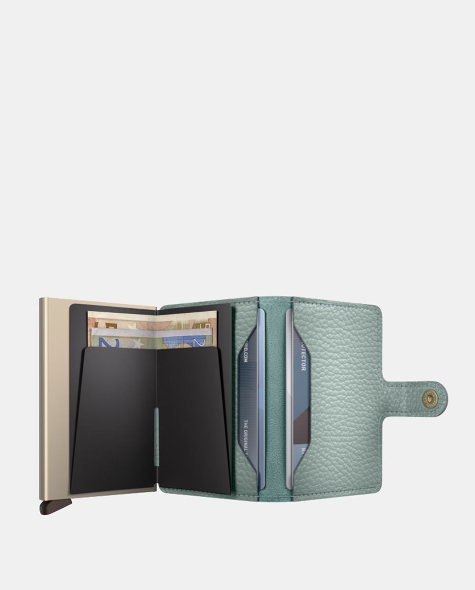 Porta-Cartões em Pele Pebble com Proteção RFID - Verde Água Verde Água-3