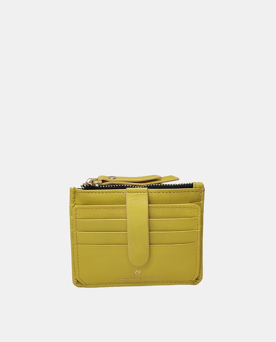 Porta-Cartões com Porta-Moedas em Pele Coleção Kayla Amarelo-1
