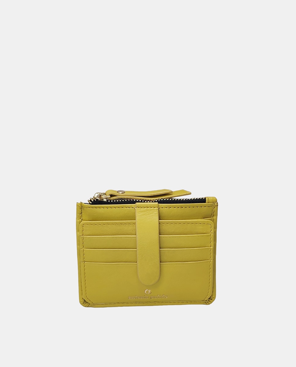 Porta-Cartões com Porta-Moedas em Pele Coleção Kayla Amarelo-2