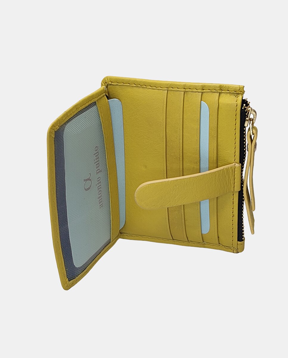 Porta-Cartões com Porta-Moedas em Pele Coleção Kayla Amarelo-4