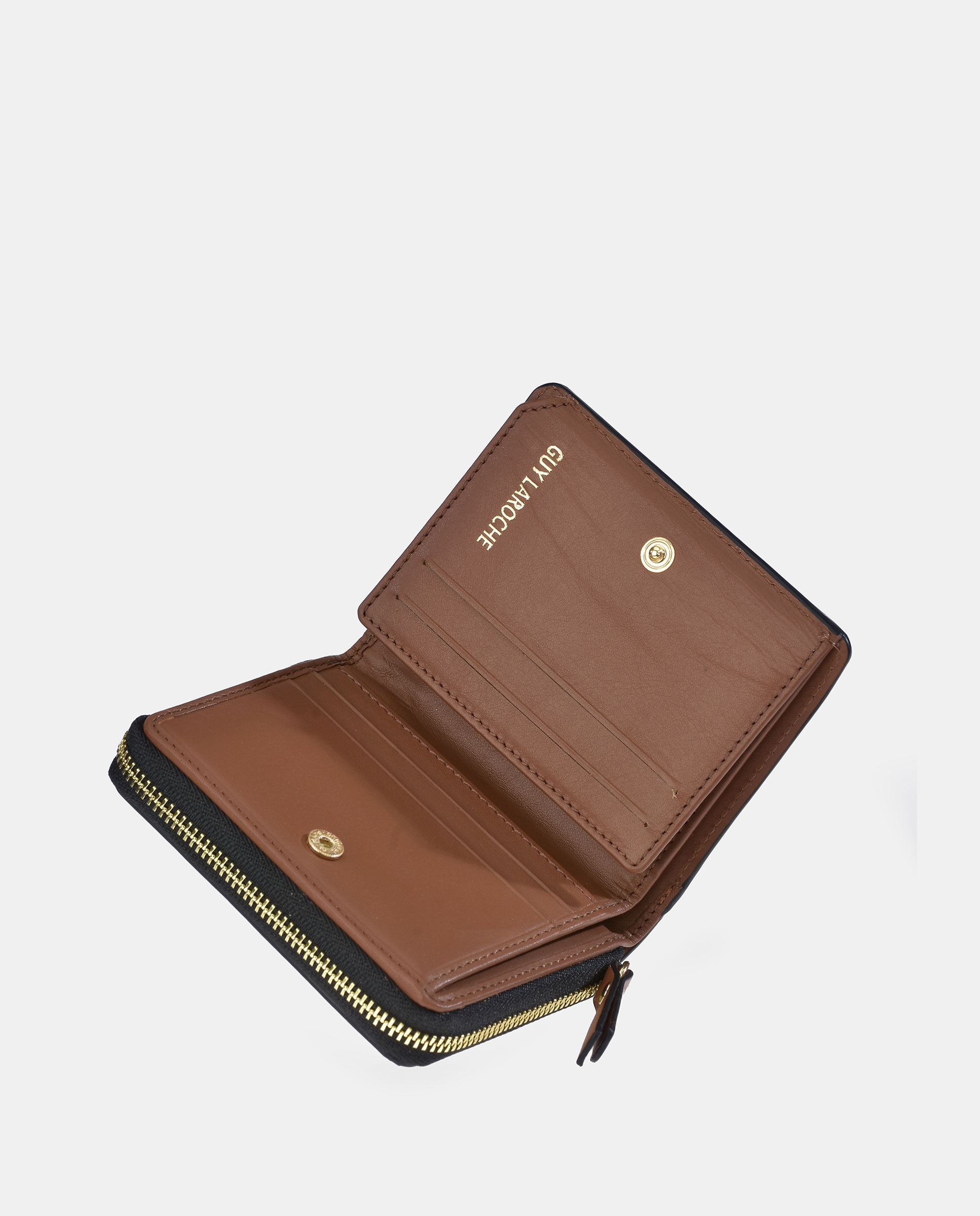 Porta-Moedas Pequeno com Fecho de Correr e em Pele Castanho-claro-5