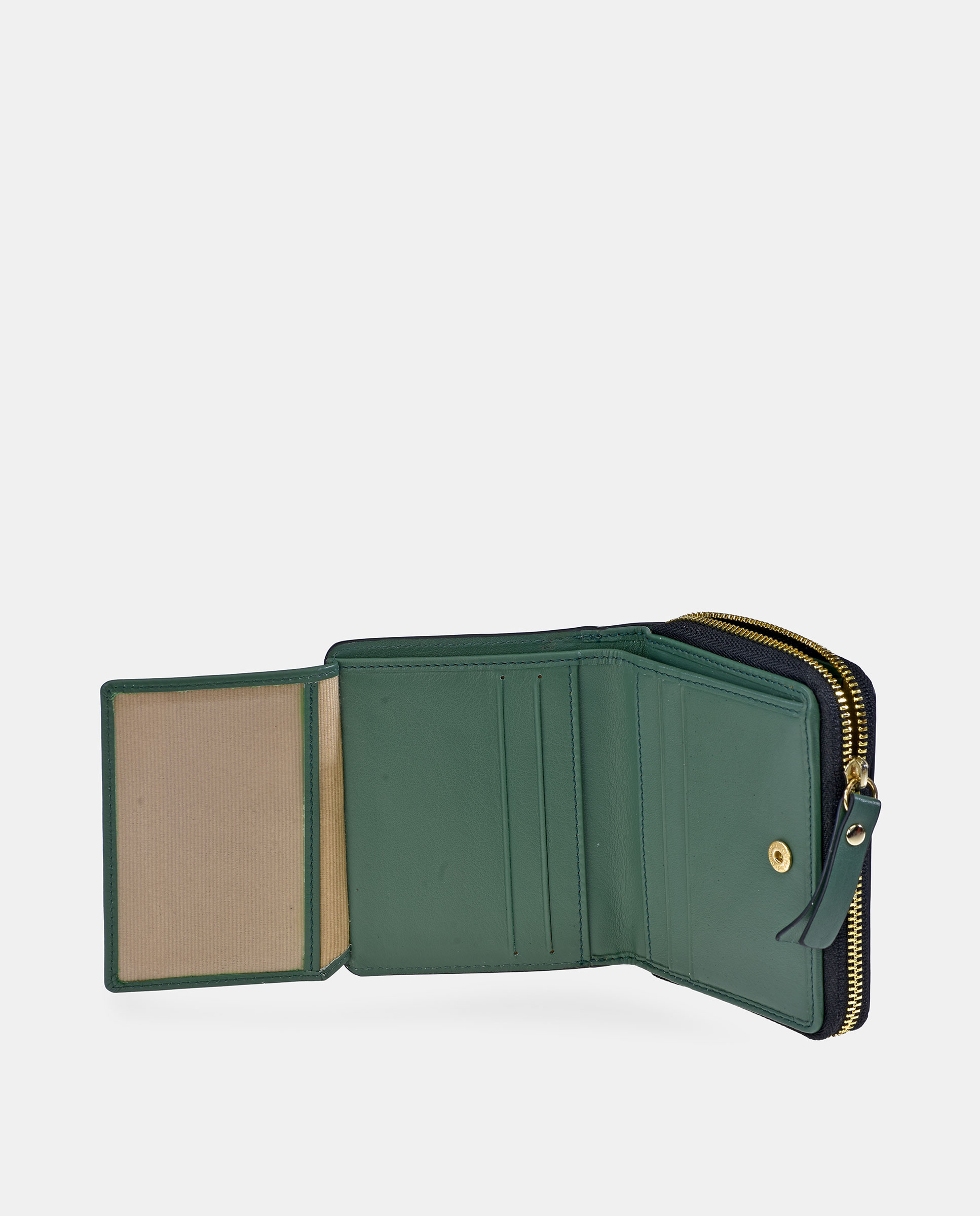 Porta-Moedas Pequeno com Fecho de Correr e em Pele Verde-2