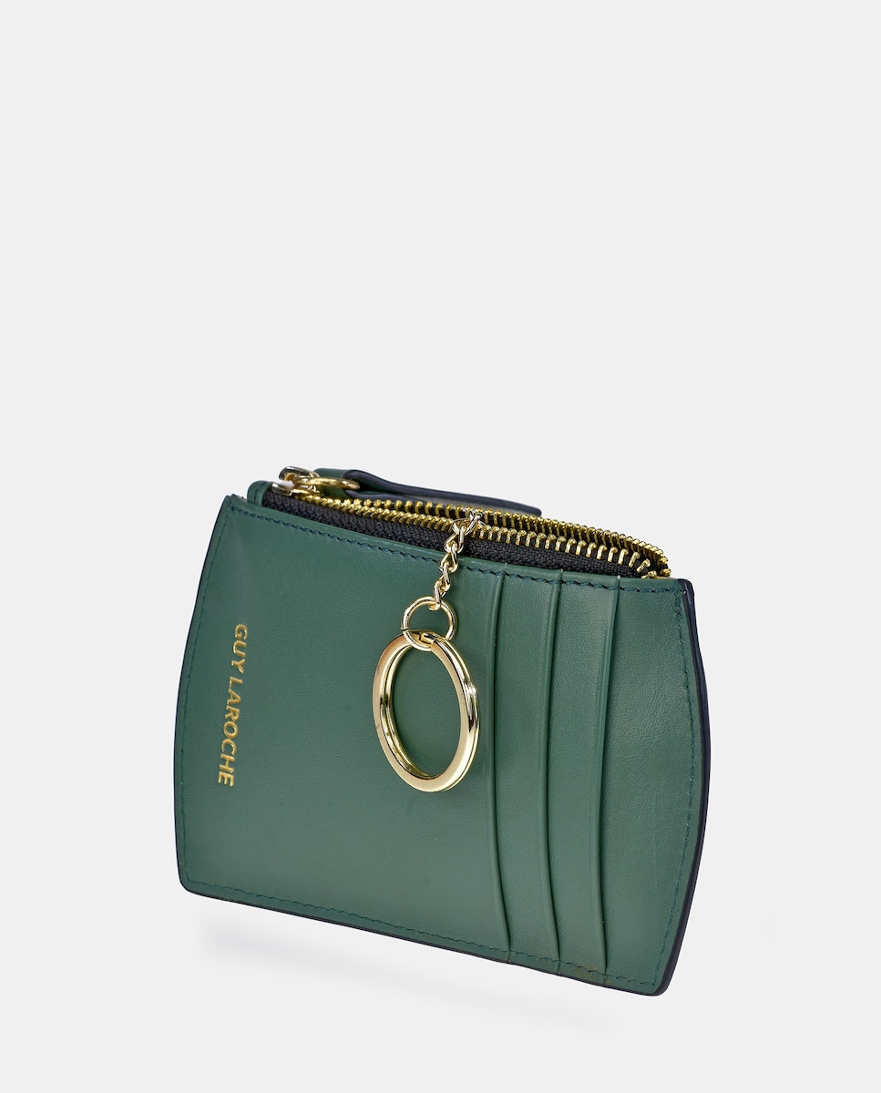 Porta-Cartões com Fecho de Correr e em Pele Verde-3