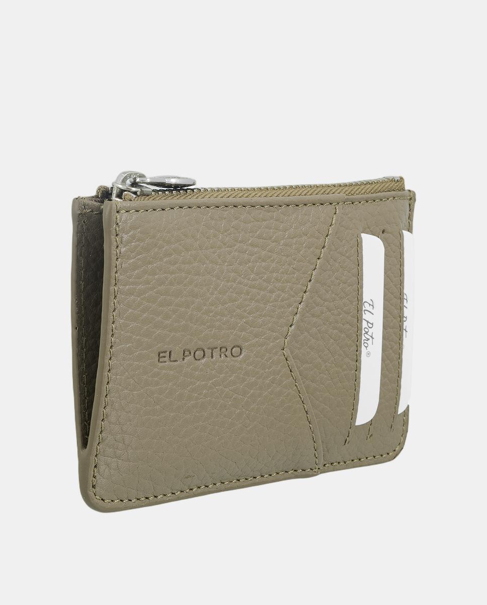 Porta-Moedas Porta-Cartões com Porta-Chaves Interior Fabricado em Pele Bovina Taupe-2