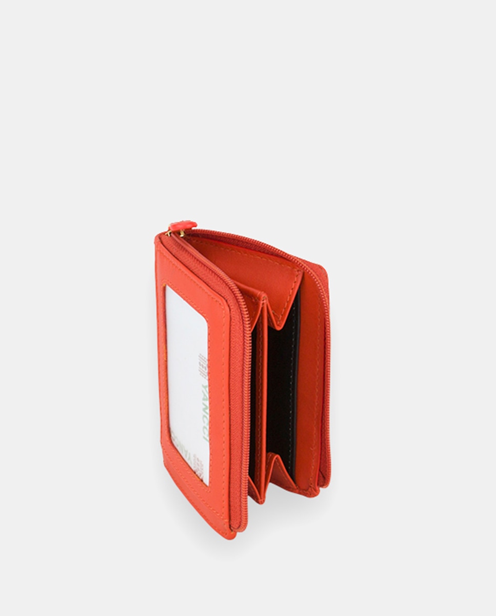 Porta-Moedas Pequeno em Pele com Adorno de Zebra à Frente - Vermelho Laranja-2