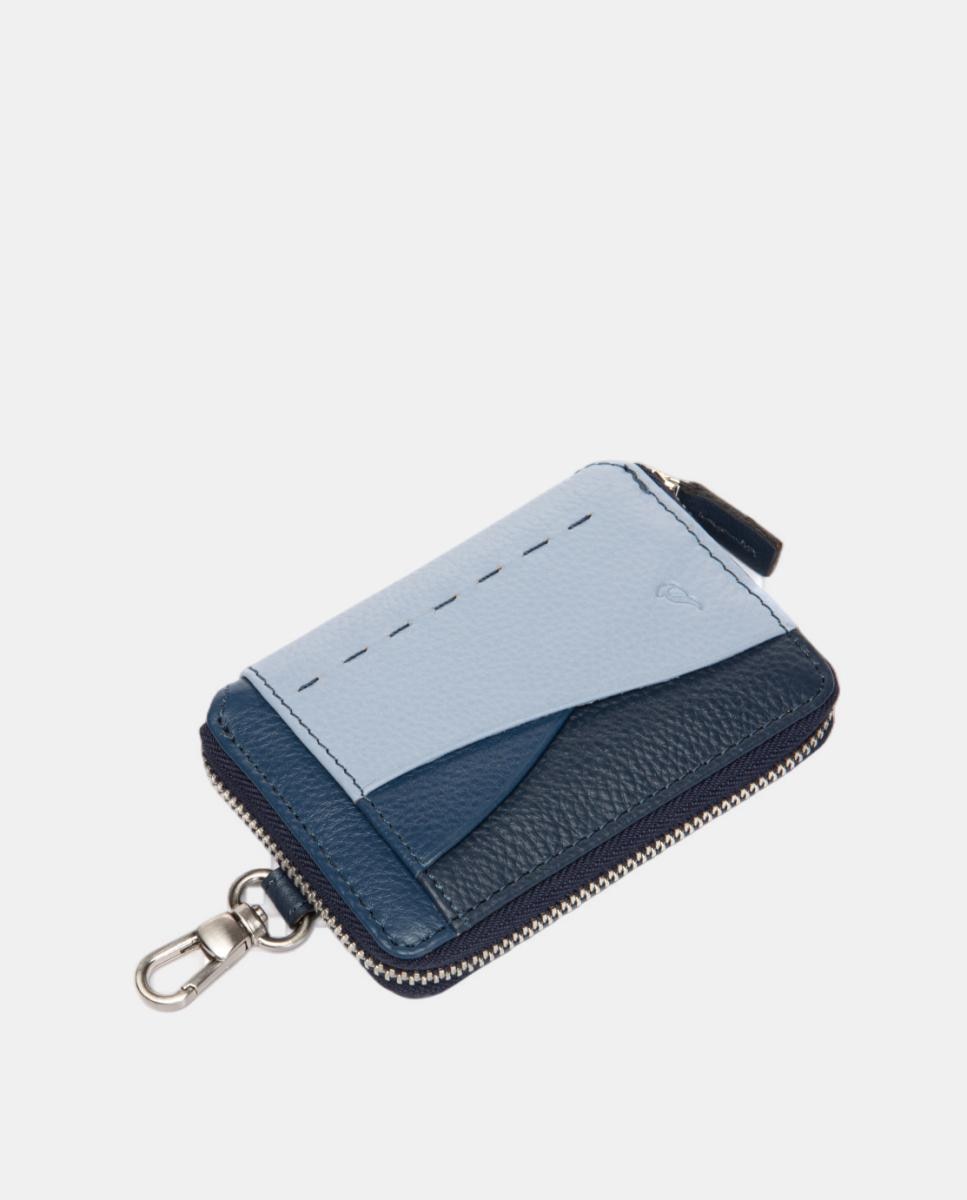 Porta-Cartões em Pele com Fecho de Correr Azul-4