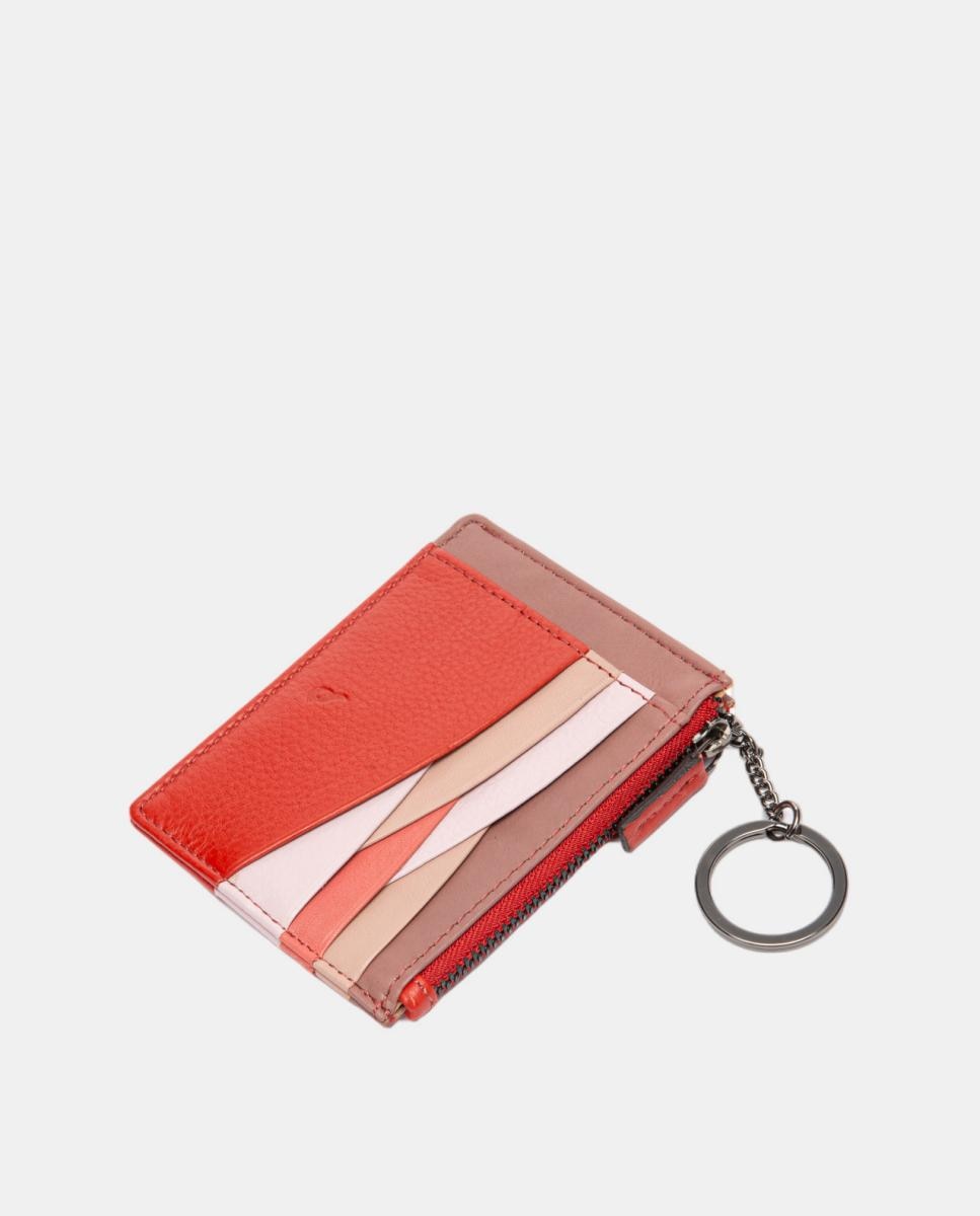 Porta-Cartões em Pele com Fecho de Correr Vermelho-4