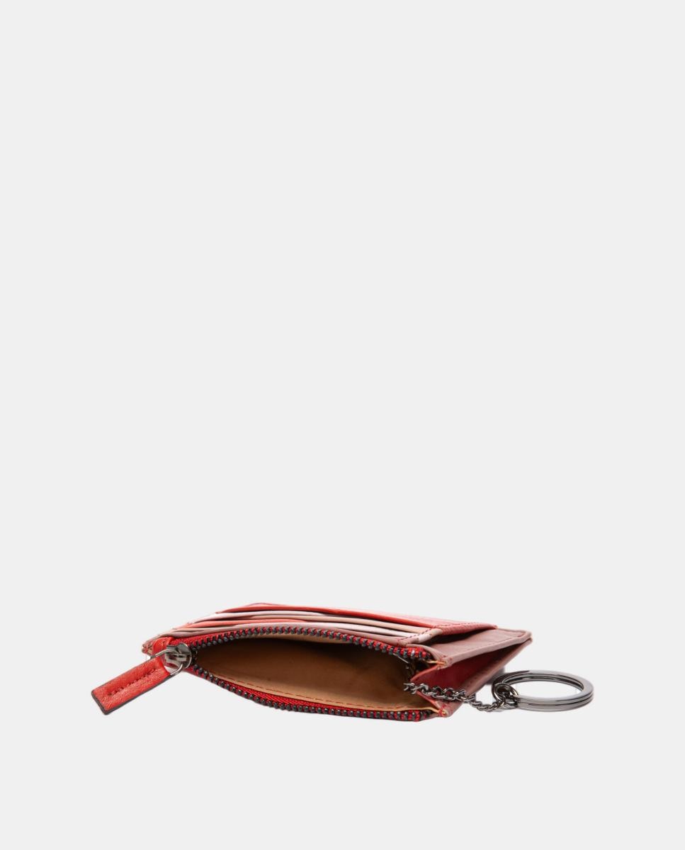 Porta-Cartões em Pele com Fecho de Correr Vermelho-5