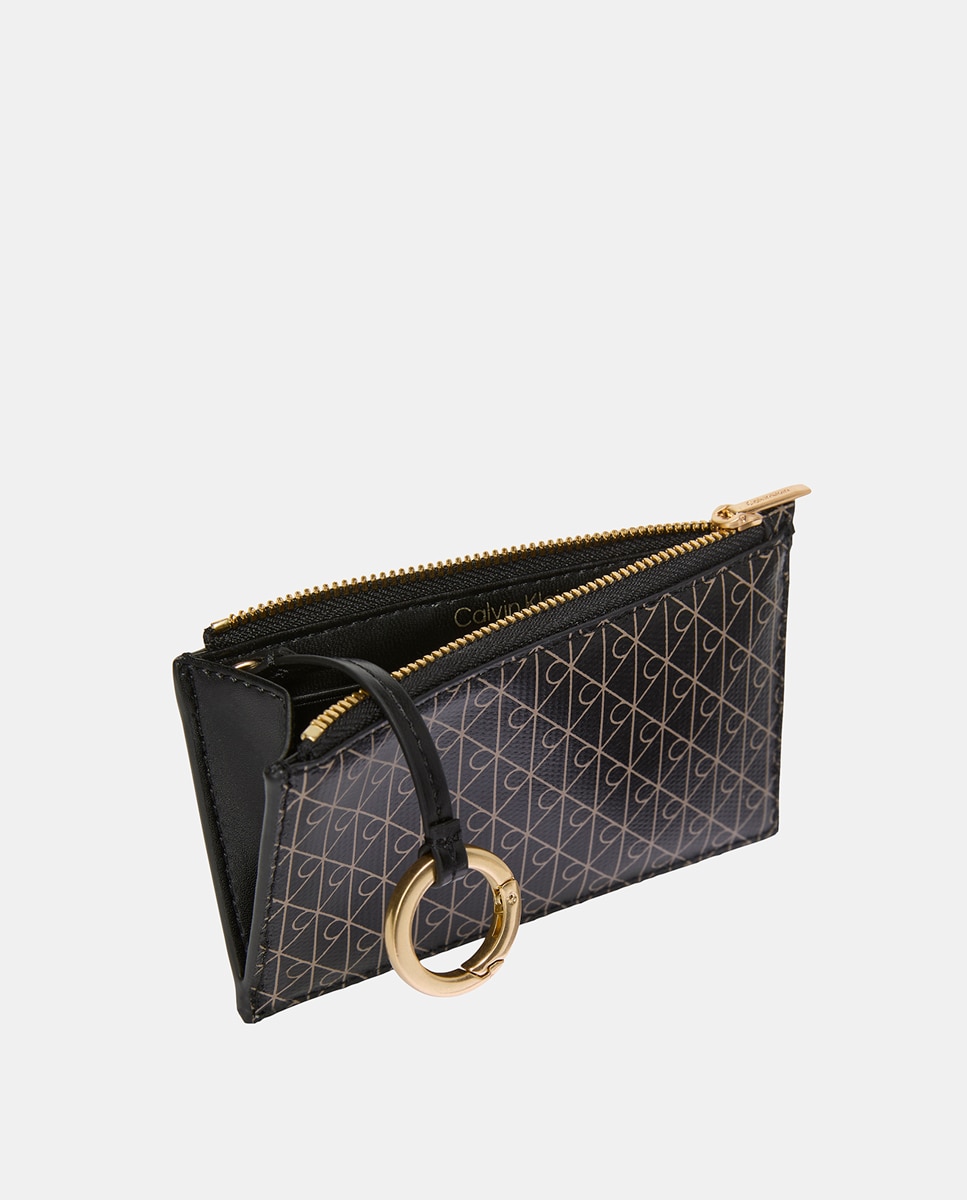 Porta-Cartões com Estampado de Monograma Preto-2