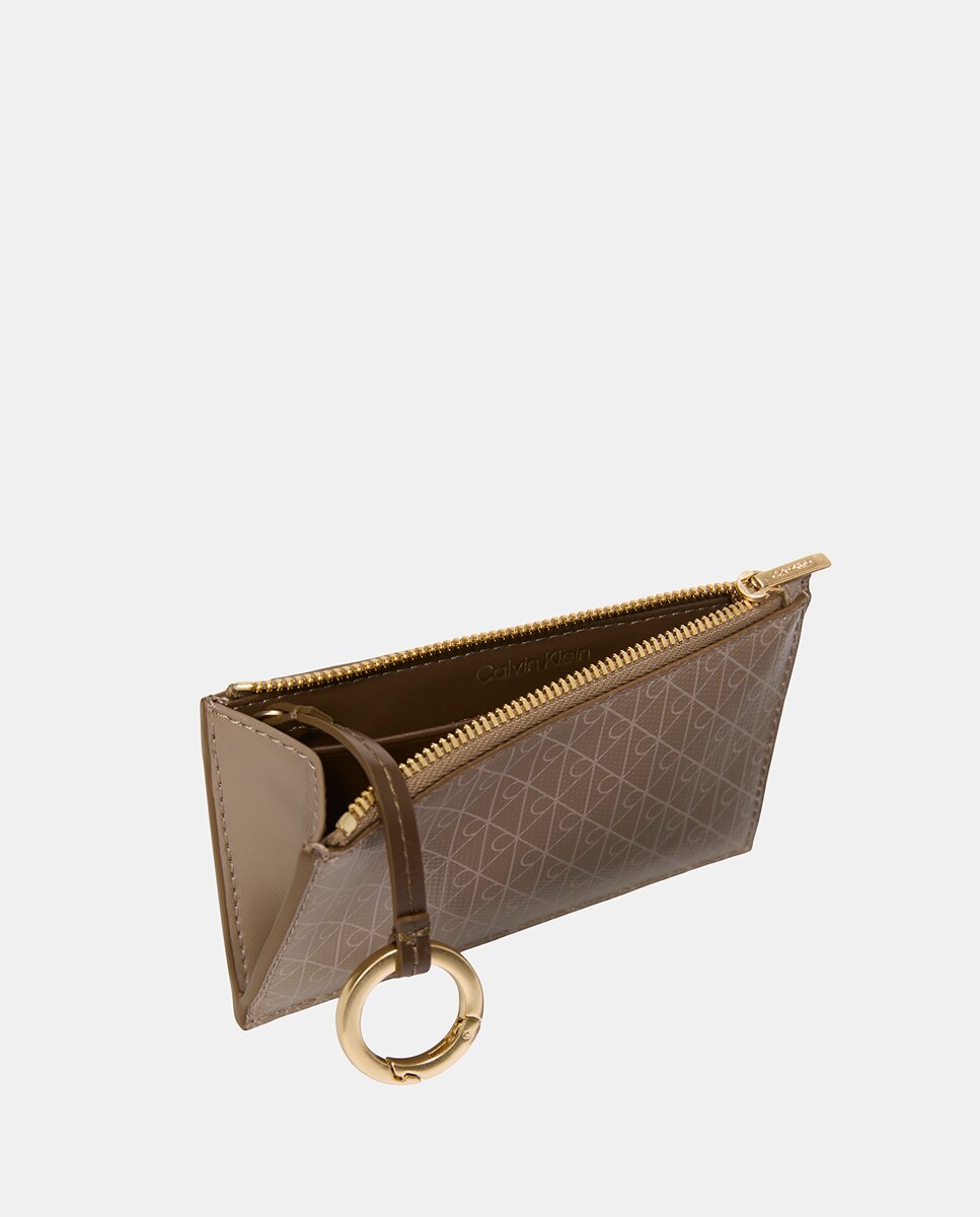 Porta-Cartões com Estampado de Monograma Bege-2
