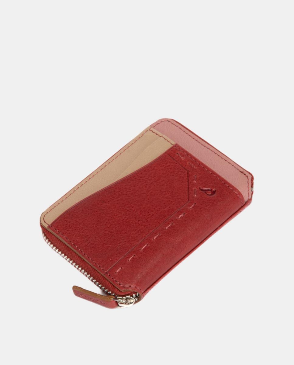 Porta-Cartões com Fecho de Correr e em Pele Vermelho-4