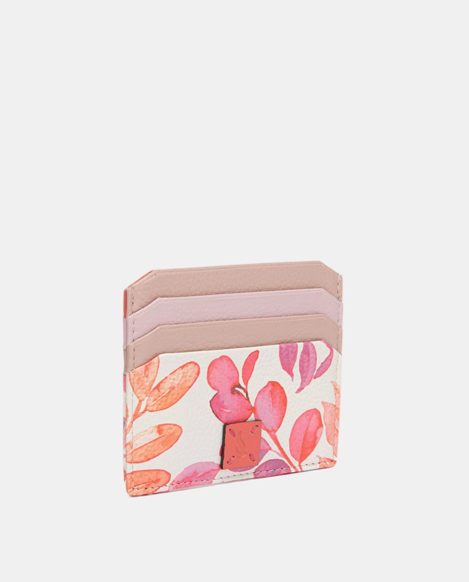 Porta-Cartões em Pele com Estampado Fúcsia-2