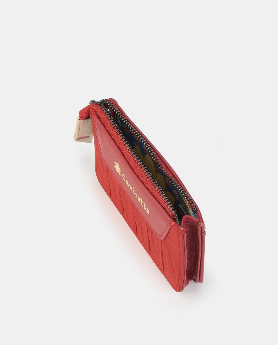Porta-Moedas/Porta-Cartões com Fecho de Correr Vermelho-3