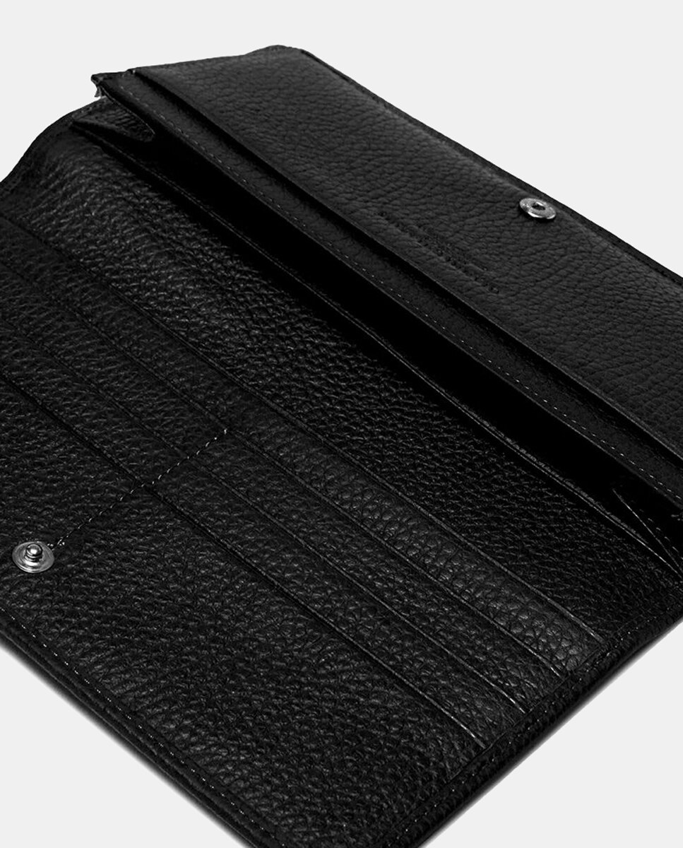 Carteira Elegante e Confortável em Pele Martelada - Preto. Várias Ranhuras e Compartimentos Preto-5