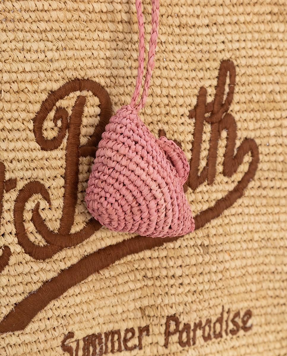 Conta de Ráfia com Forma de Mala Castanho-4