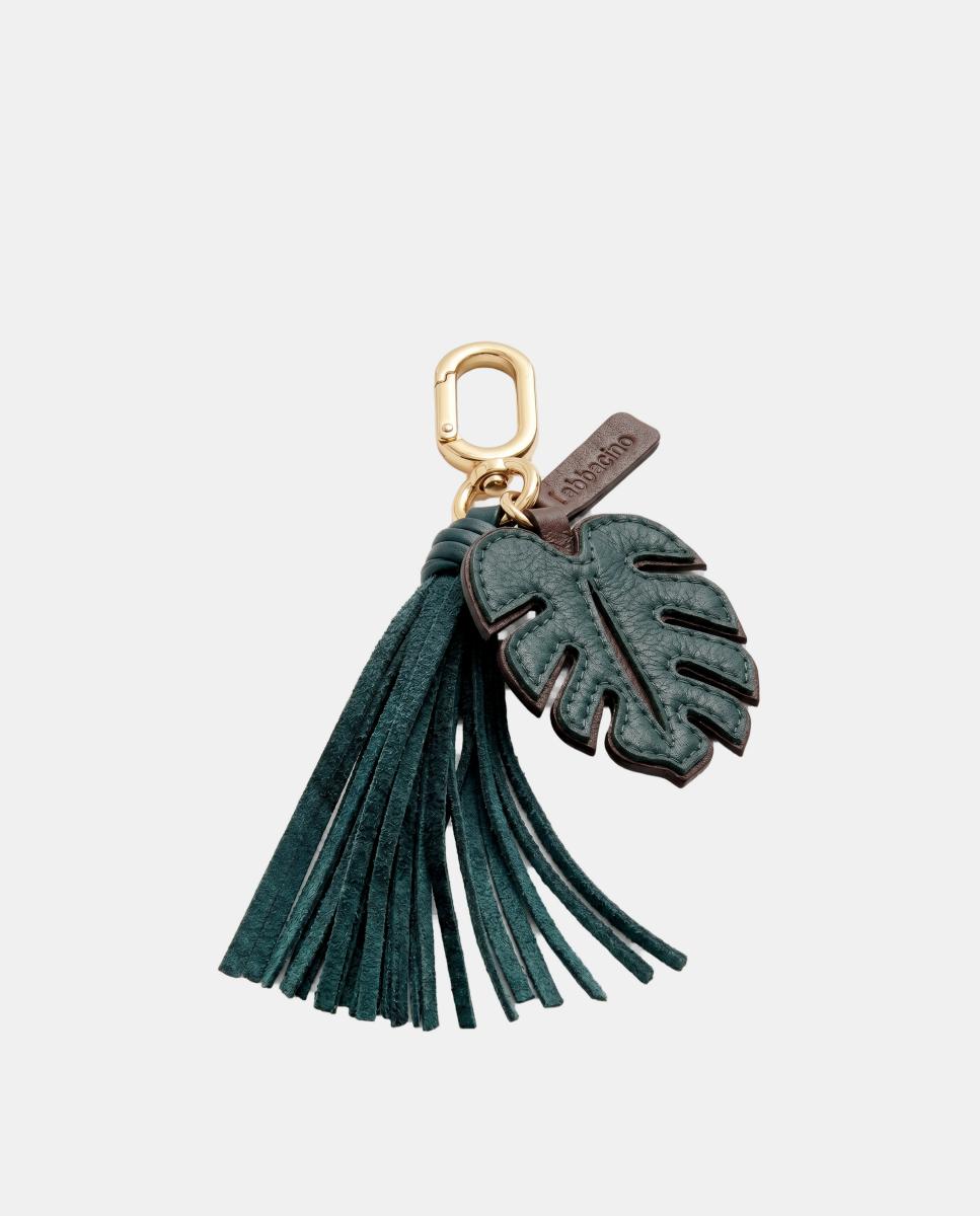 Porta-chaves Charm em Pele Folha Azul-2