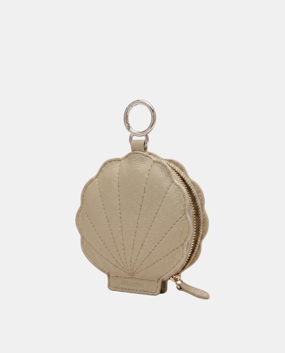Porta-chaves Charm Concha em Pele Bege-2
