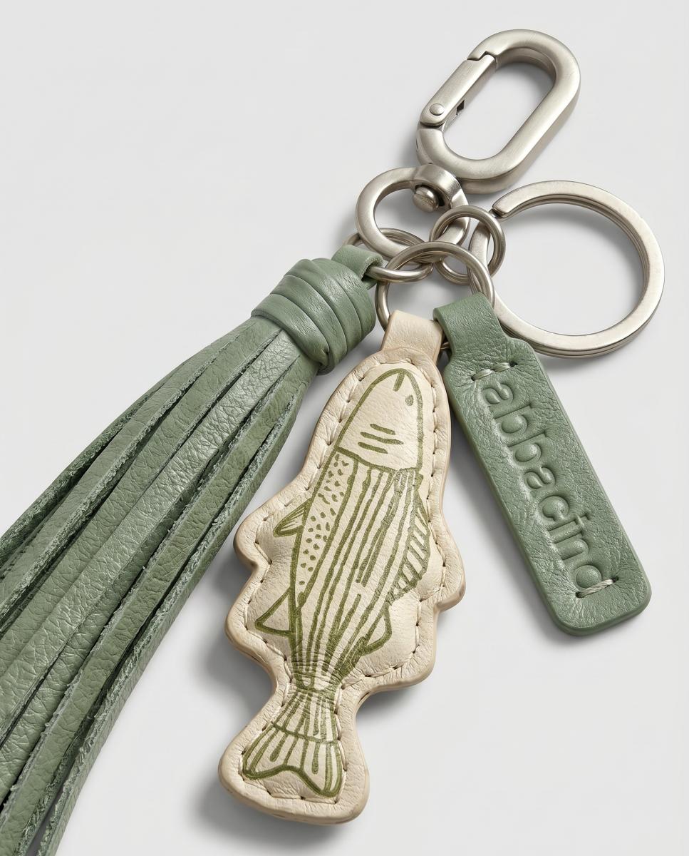 Porta-chaves Charm Peixe em Pele Turquesa-3