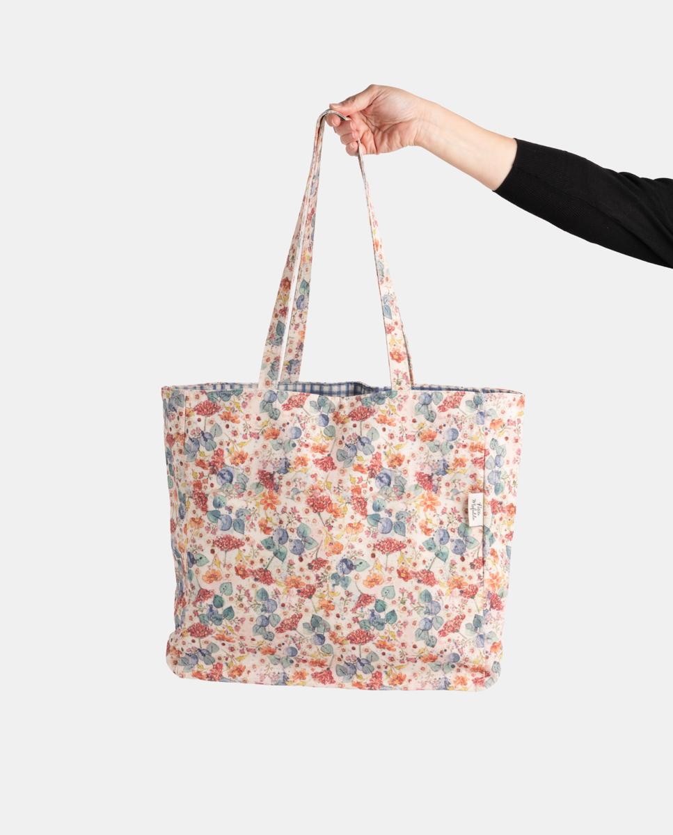 Imagem 0 de Mala Reversível com Estampado Floral e Vichy
