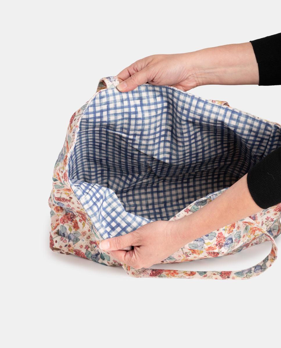 Mala Reversível com Estampado Floral e Vichy Multicolor-2