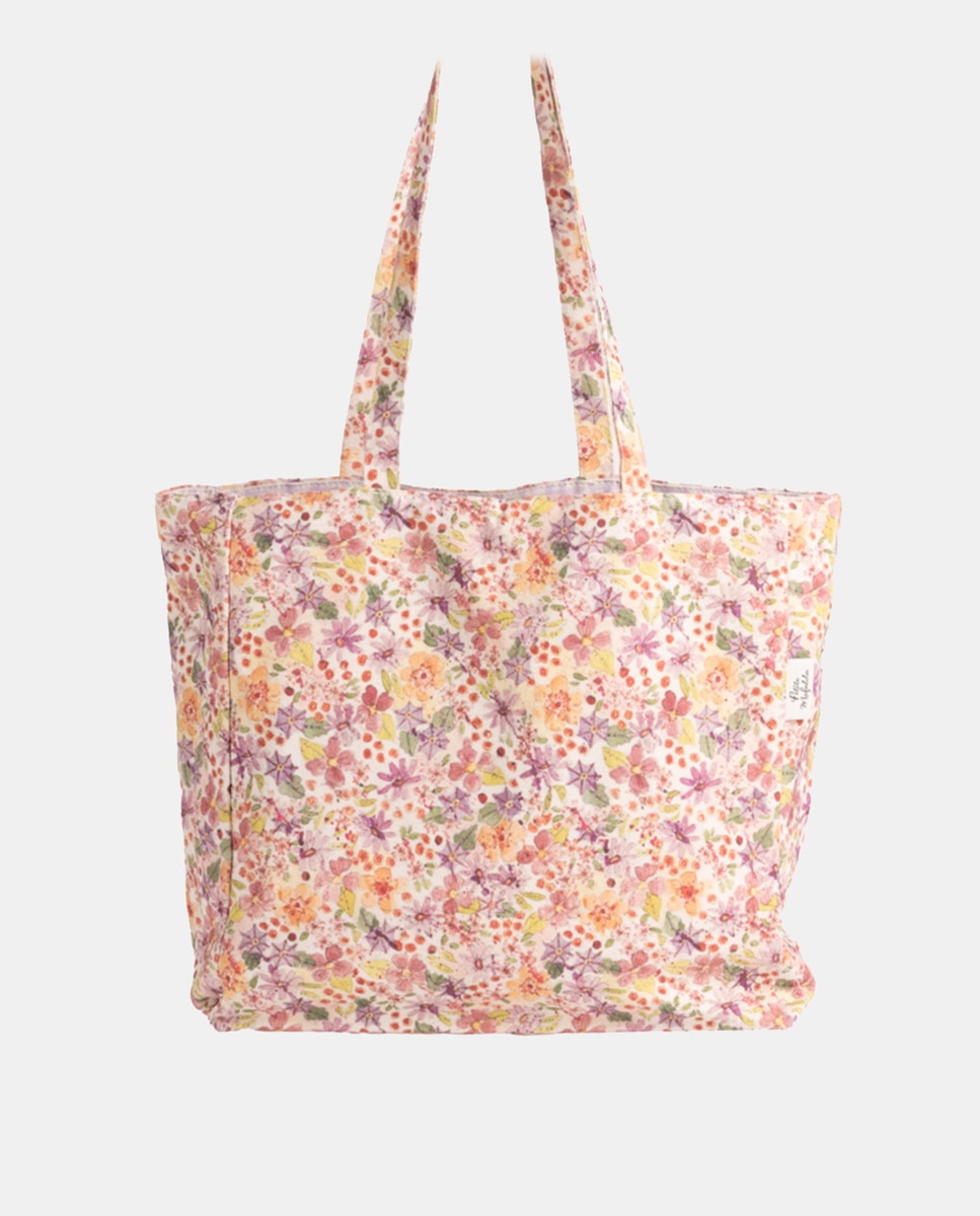 Mala Reversível com Estampado Floral e Vichy Rosa-1