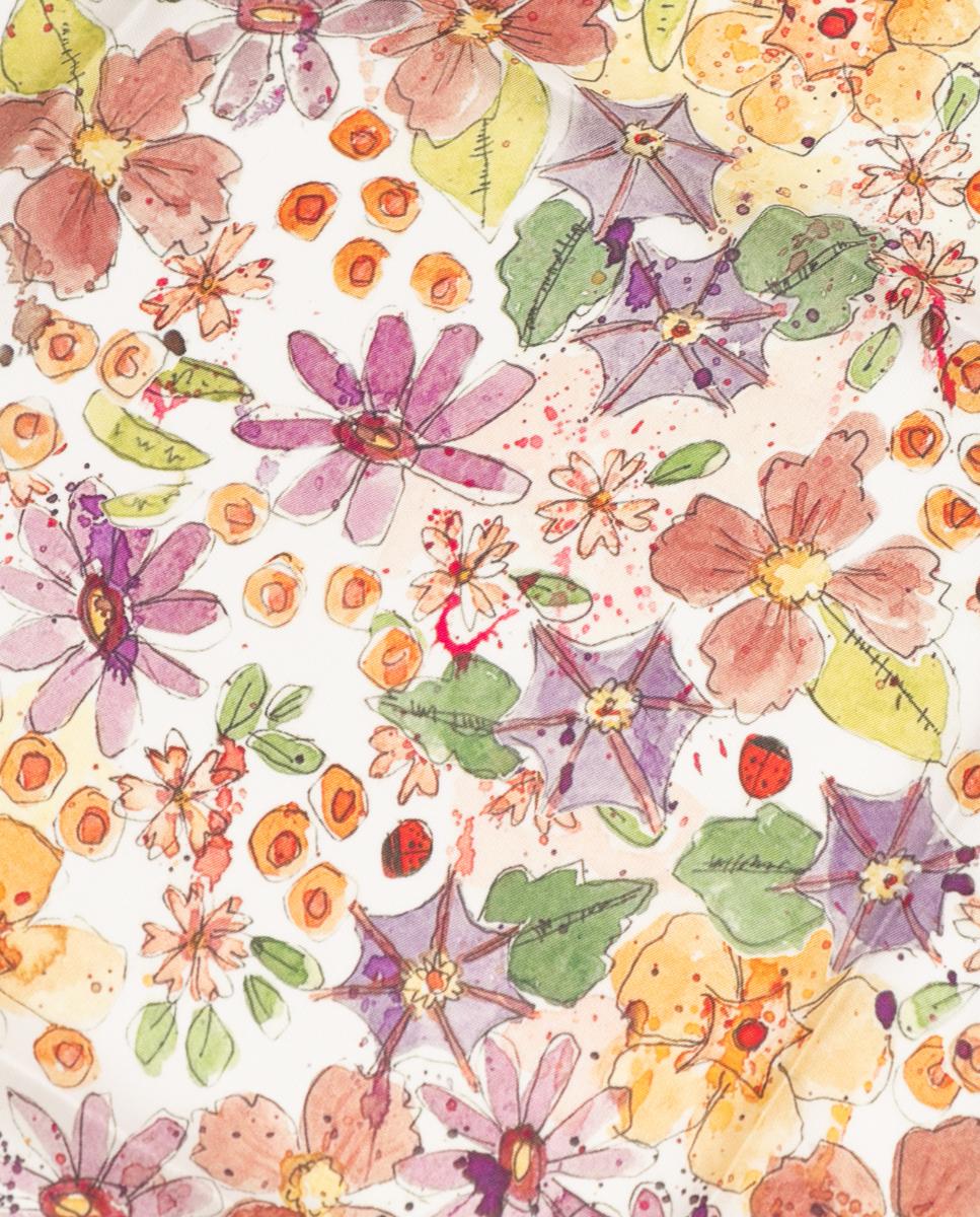 Lenço de Seda com Estampado Floral Rosa-2