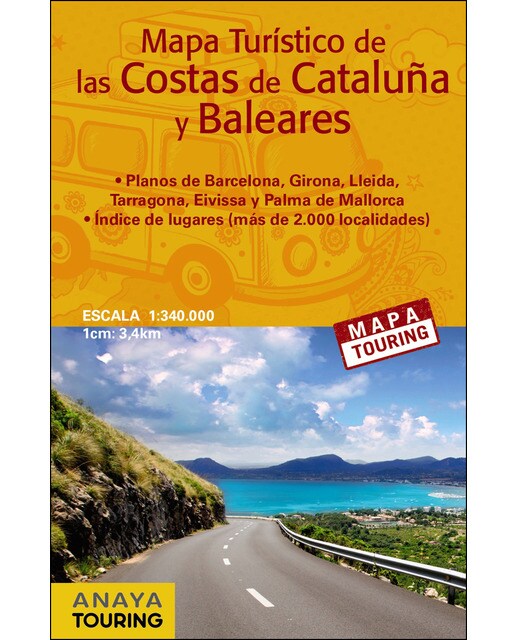 Mapa turístico de las Costas de Cataluña y Baleares , escala 1:340.000