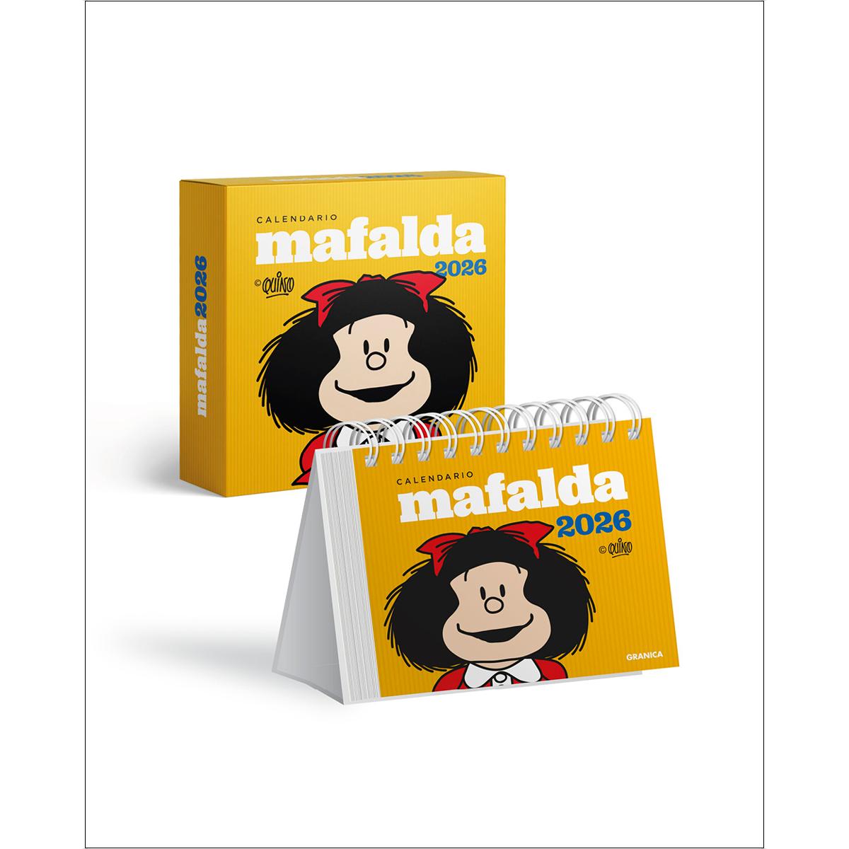 Mafalda 2026, Calendario Escritorio Amarillo CON CAJA 1
