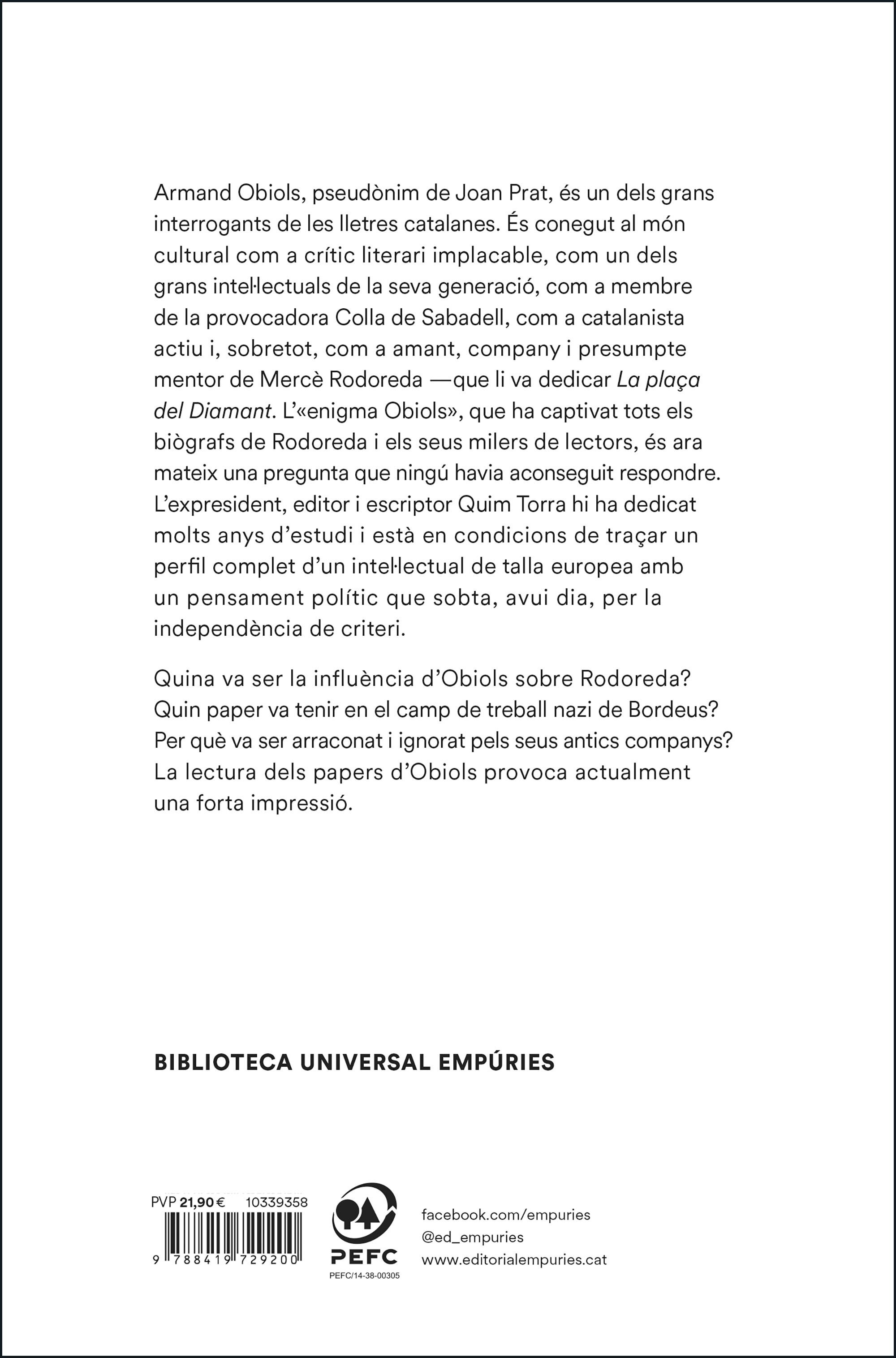 Armand Obiols, d'una fredor que crema: L'intellectual que es va perdre (Capa mole com abas) 2