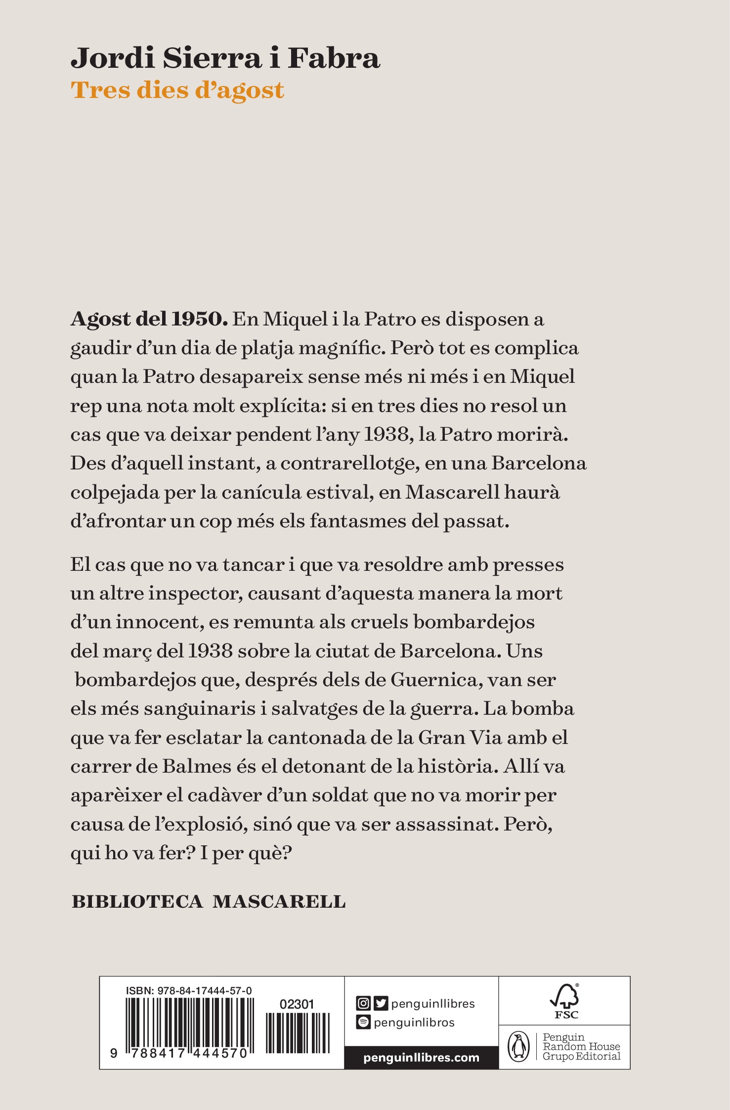 Tres dies d'agost (Inspector Mascarell 7) (Capa mole) 2