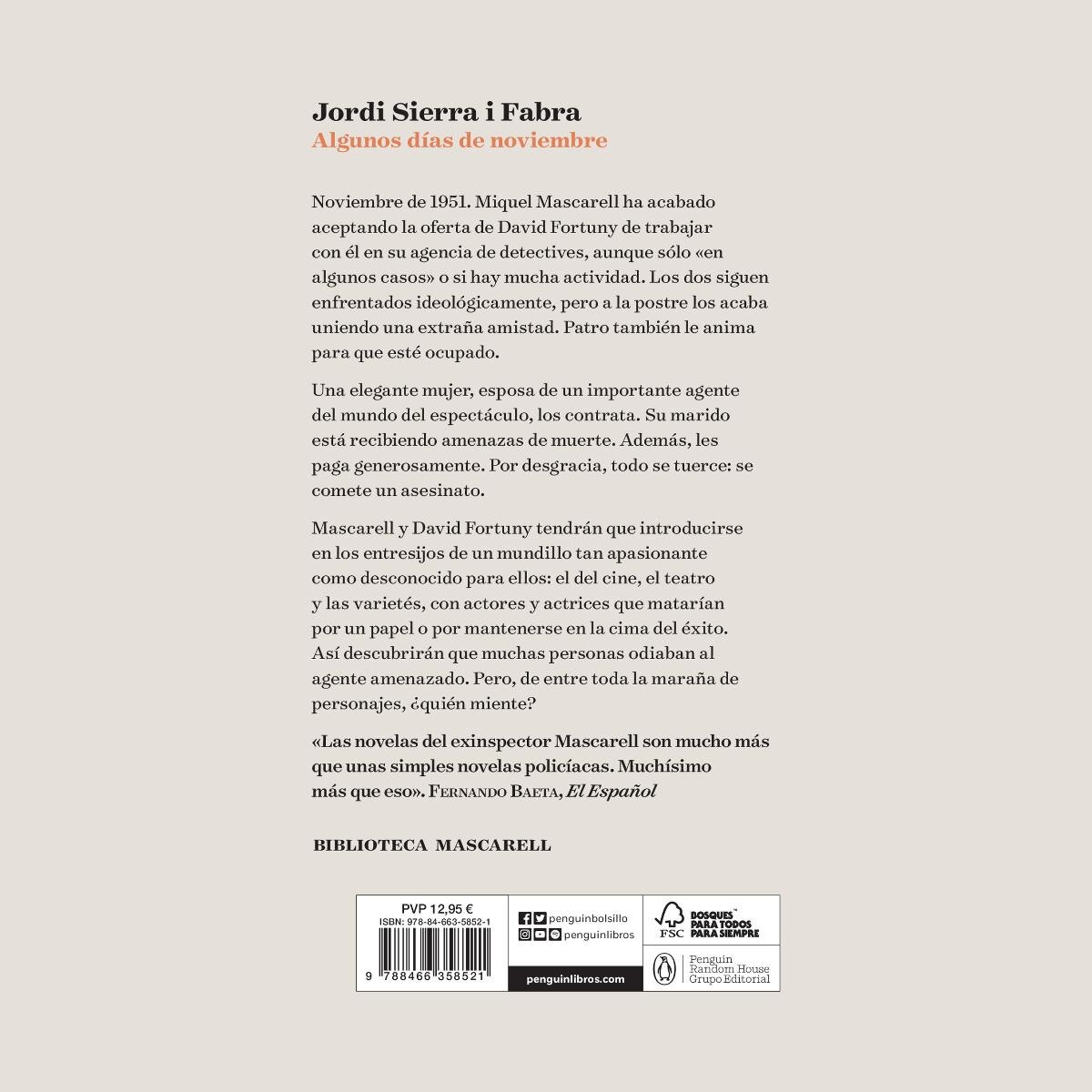 Algunos días de noviembre (Inspector Mascarell 11): Un crímen en el mundo del espectáculo (Capa mole) 2