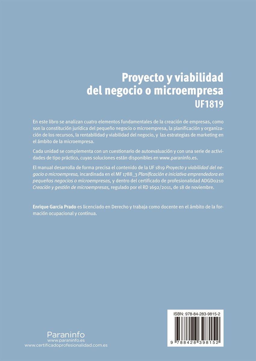 Proyecto y viabilidad del negocio o microempresa(Tapa blanda) 2