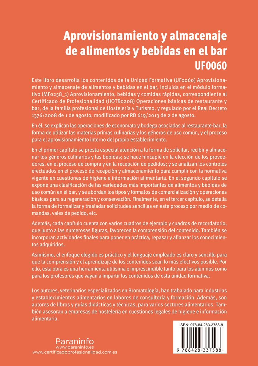 Aprovisionamiento y almacenaje de alimentos y bebidas en el bar(Tapa blanda) 2