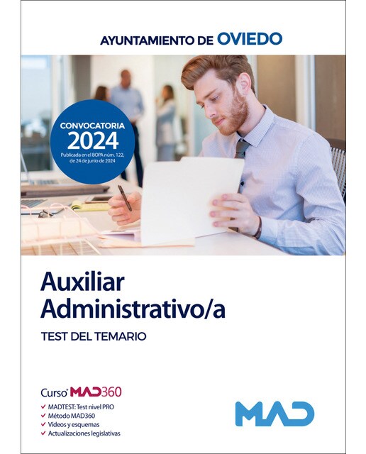 Imagen 1 de Auxiliar Administrativo/a del Ayuntamiento de Oviedo. Test del temario (Tapa blanda)