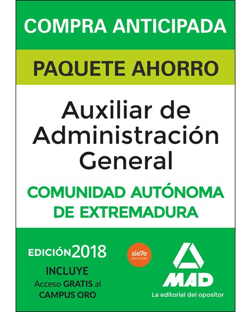 Paquete ahorro auxiliar de administración general de extremadura. Ahorra 92 &amp;#x020ac; incluye temario y test común; temarios espec