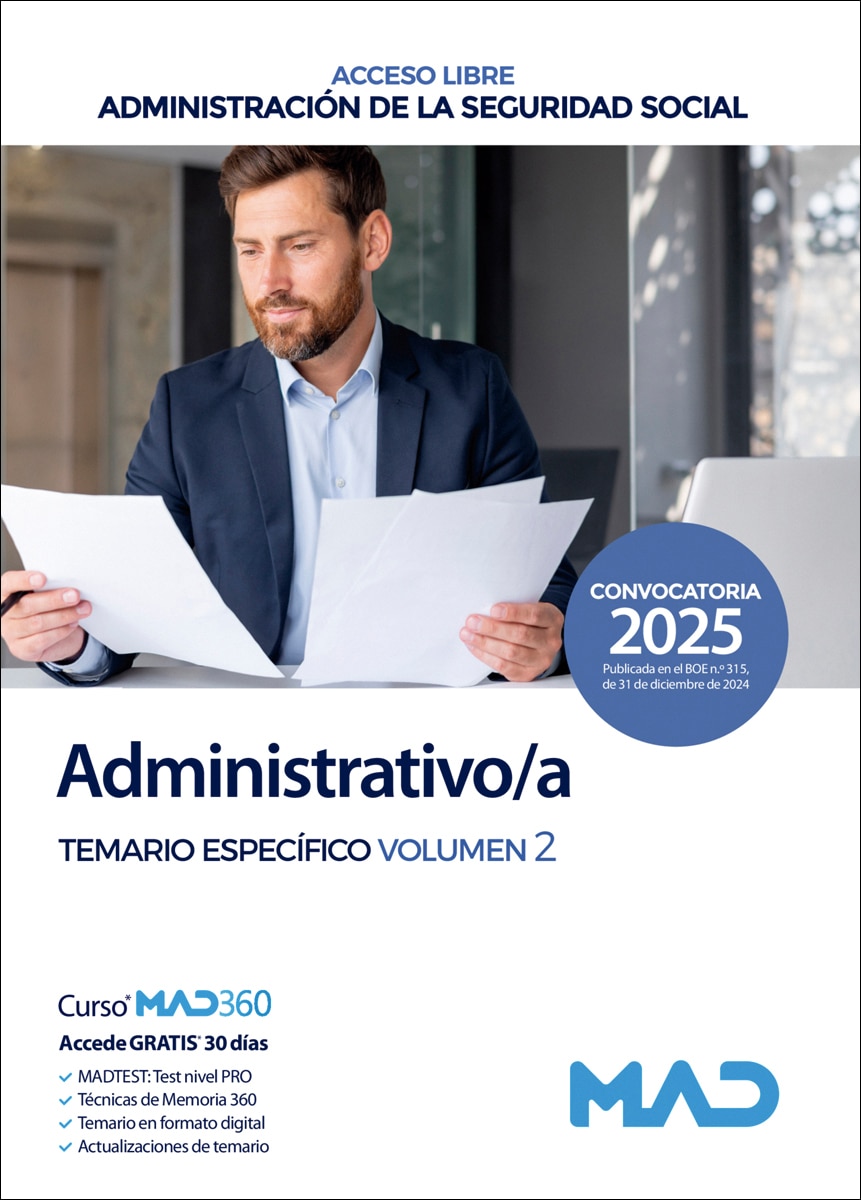 Imagen 0 de Administrativo/a Seguridad Social (acceso libre). Temario Específico volumen 2. Administración General del Estado (Tapa blanda)