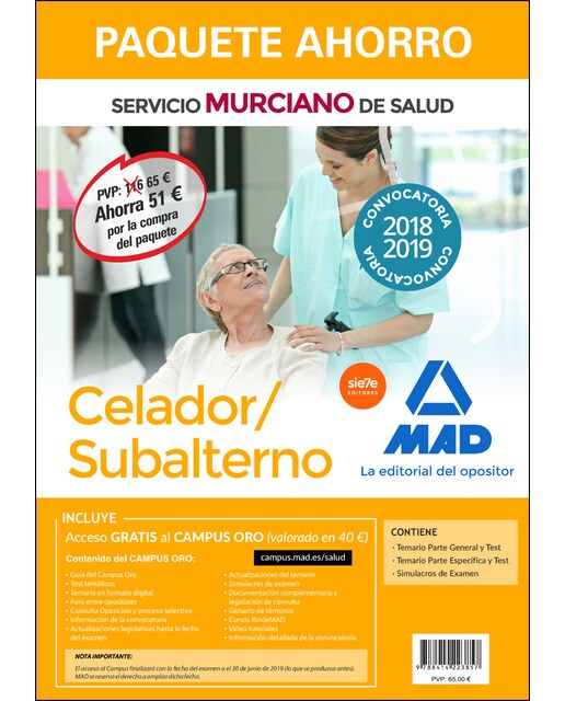 Paquete ahorro celador-subalterno del servicio murciano de salud. Ahorra 51 € incluye temario parte general y test; temar