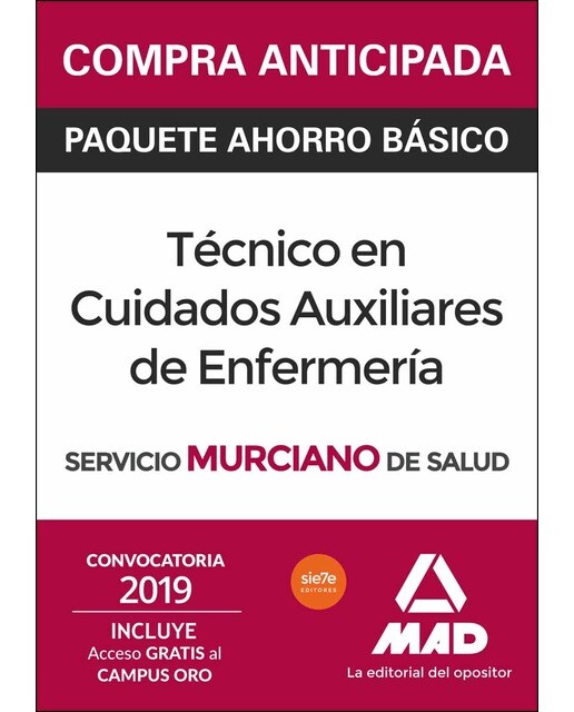 Paquete ahorro técnico en cuidados auxiliares de enfermería del servicio murciano de salud. Ahorra 95 &amp;#x020ac; incluye temario pa