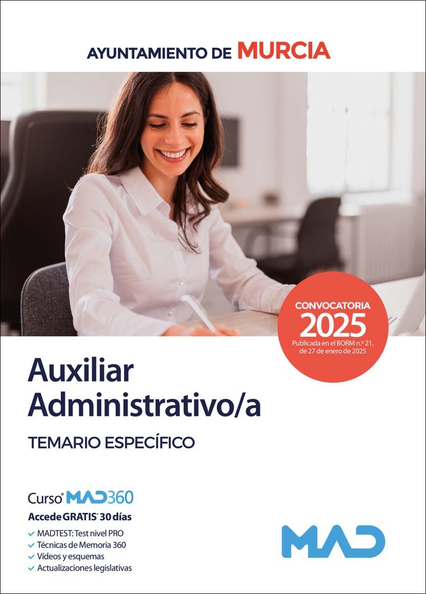 Imagen 0 de Auxiliar Administrativo/a del Ayuntamiento de Murcia. Temario Específico  (Tapa blanda)