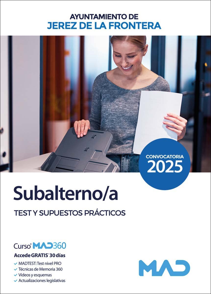 Imagen 0 de Subalterno/a del Ayuntamiento de Jerez de la Frontera. Test y Supuestos prácticos  (Tapa blanda)