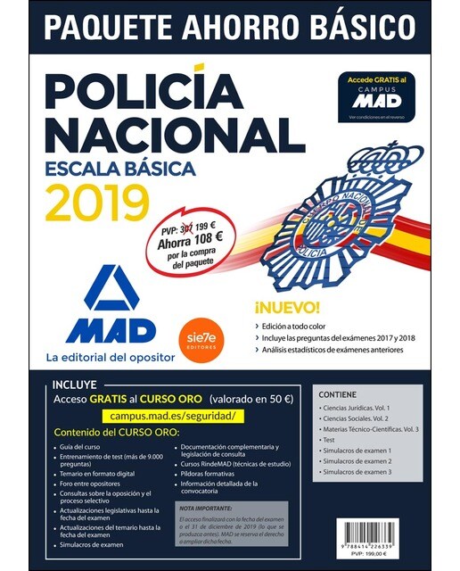 Paquete ahorro básico escala básica policía nacional 2019. Ahorra 108 €