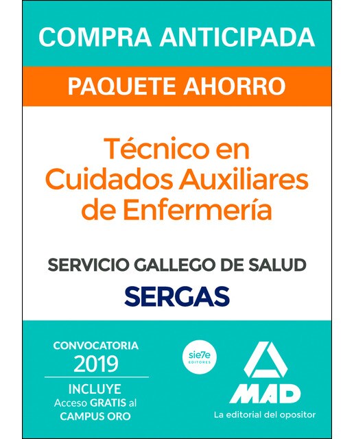 Paquete ahorro técnico-a en cuidados auxiliares de enfermería del servicio gallego de salud. Ahorro de 72 &amp;#x020ac;incluye temario