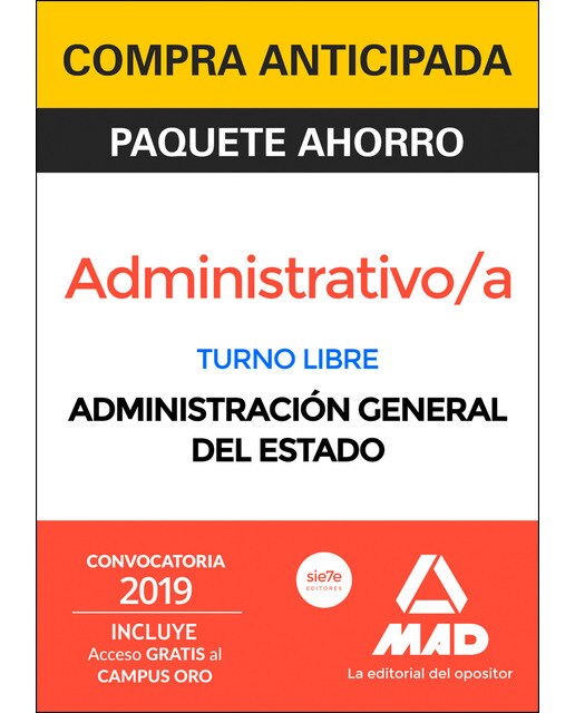 Paquete ahorro cuerpo general administrativo del estado turno libre. Ahorra 88 €incluye temario vol 1, 2 y 3, test y supu