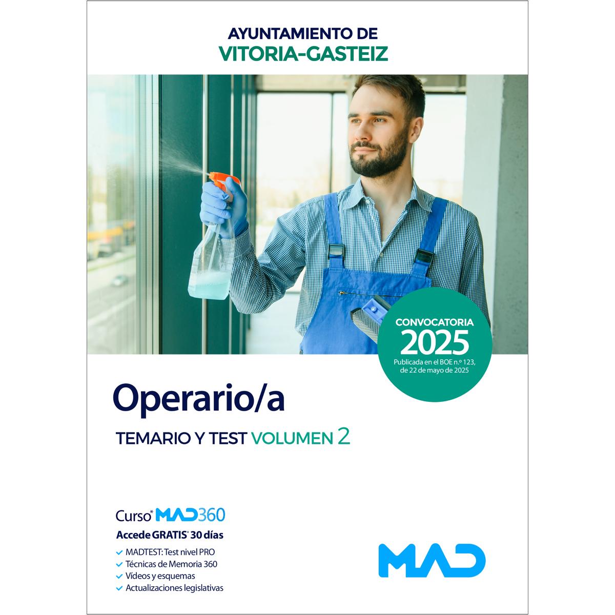 Imagen 0 de Operario/a. Temario y test volumen 2. Ayuntamiento de Vitoria-Gasteiz (Tapa blanda)