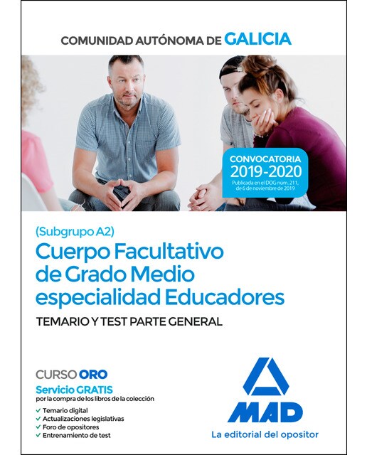 Imagen 0 de Cuerpo facultativo de grado medio de la comunidad autónoma de galicia (subgrupo a2) especialidad educadores. Temario y test parte