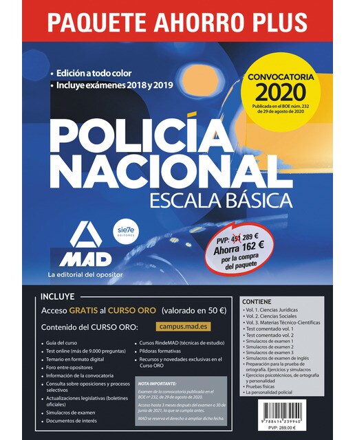 Paquete ahorro plus escala básica policía nacional 2020. Ahorra 162 €