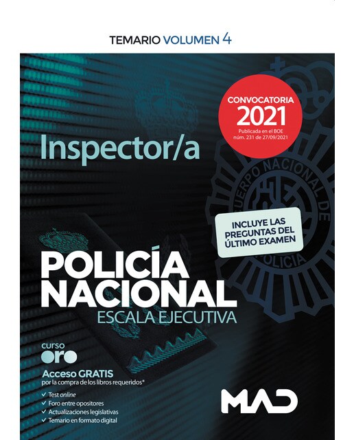 "Cuarto Volumen de desarrollo del nuevo temario establecido para cubrir plazas en la Escala Ejecutiva, categoría de Inspector-a